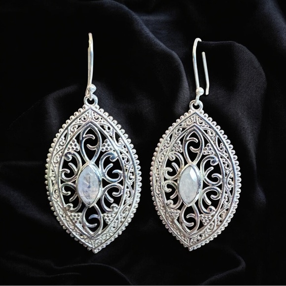 Moonstone Filigree Sterling Silver Earrings - Picture 1 of 9
